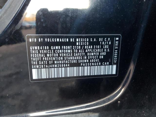 3VW2B7AJ4HM258644 - 2017 VOLKSWAGEN JETTA S BLACK photo 12