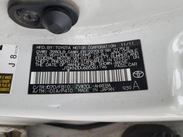 JTDKN3DU6B5361196 - 2011 TOYOTA PRIUS Ağ foto 12