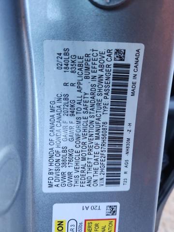 2HGFE2F57RH560876 - 2024 HONDA CIVIC SPORT SILVER photo 12