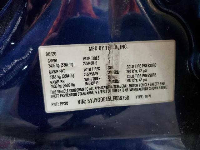 5YJYGDEE5LF038758 - 2020 TESLA MODEL Y BLUE photo 13