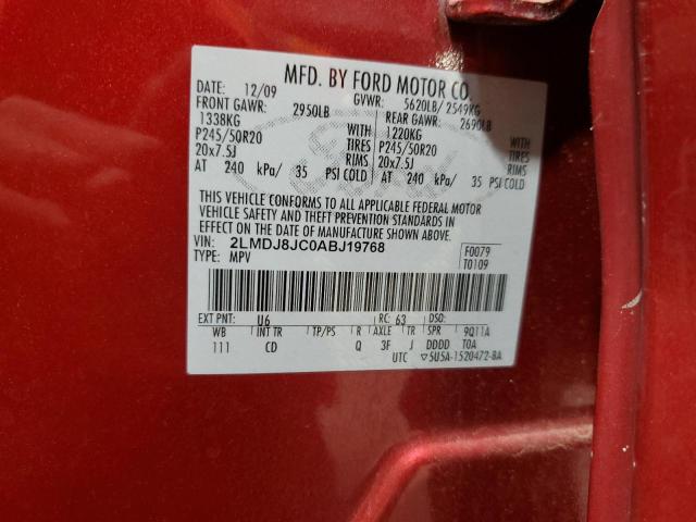 2LMDJ8JC0ABJ19768 - 2010 LINCOLN MKX RED photo 13