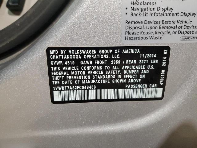 1VWBT7A32FC048458 - 2015 VOLKSWAGEN PASSAT SE SILVER photo 12