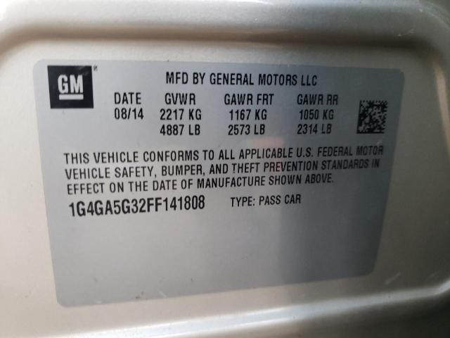 1G4GA5G32FF141808 - 2015 BUICK LACROSSE BEIGE photo 12