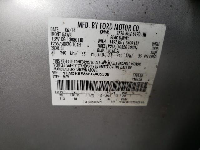 1FM5K8F86FGA05338 - 2015 FORD EXPLORER LIMITED SILVER photo 13