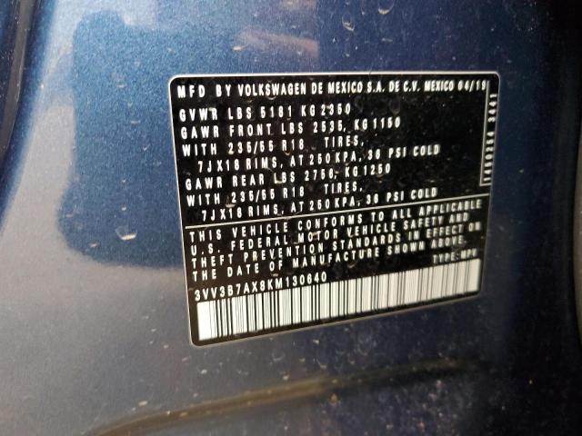 3VV3B7AX8KM130640 - 2019 VOLKSWAGEN TIGUAN SE BLUE photo 13