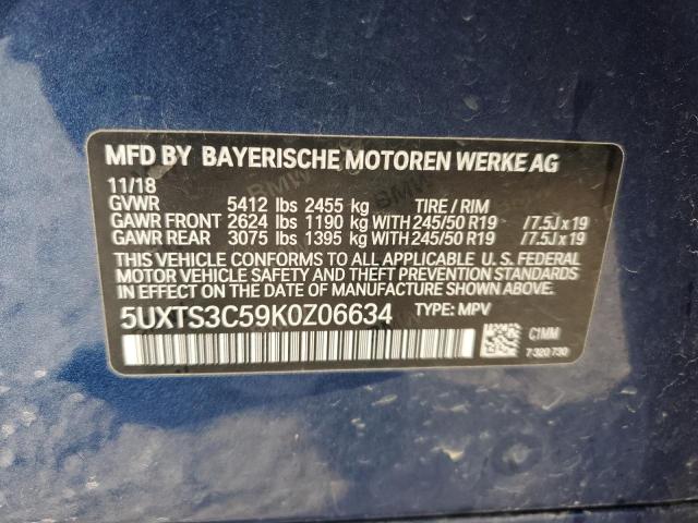 5UXTS3C59K0Z06634 - 2019 BMW X3 XDRIVEM40I BLUE photo 13