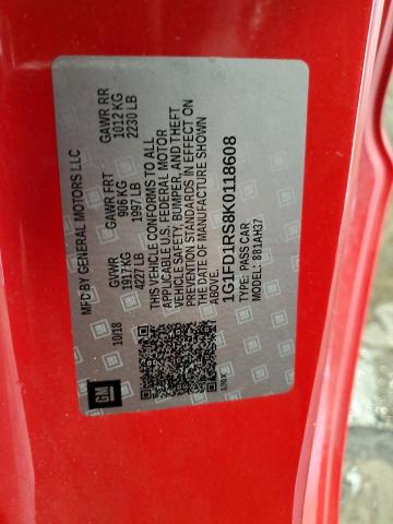 1G1FD1RS8K0118608 - 2019 CHEVROLET CAMARO LT Rot Foto 12
