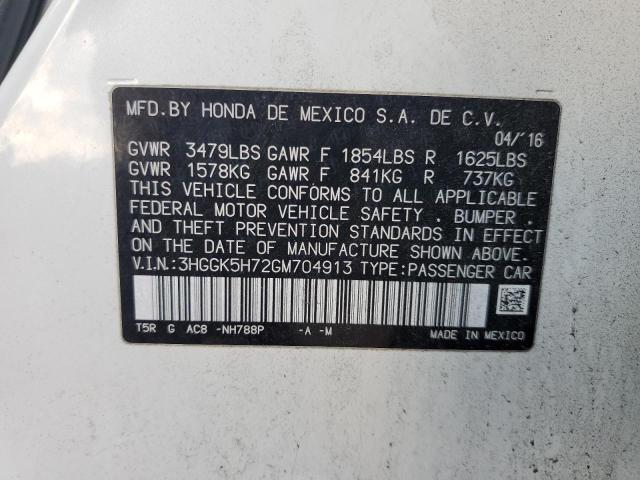 3HGGK5H72GM704913 - 2016 HONDA FIT EX WHITE photo 12