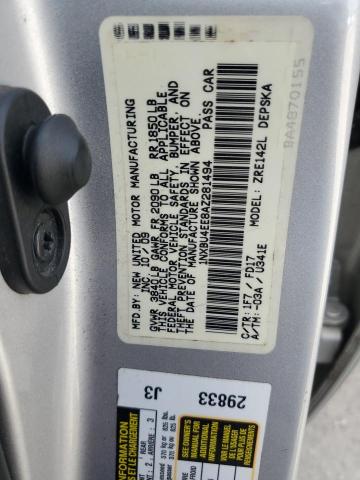 1NXBU4EE8AZ281494 - 2010 TOYOTA COROLLA BASE ვერცხლისფერი ფოტო 12