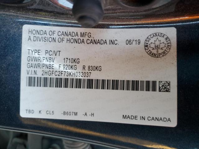 2HGFC2F73KH032037 - 2019 HONDA CIVIC EX Mavi fotoğraf 13