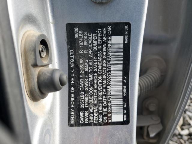 SHHFK7H46MU200276 - 2021 HONDA CIVIC SPORT GRAY photo 12