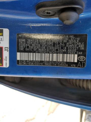 2T1BU4EE1AC457335 - 2010 TOYOTA COROLLA BASE BLUE photo 12
