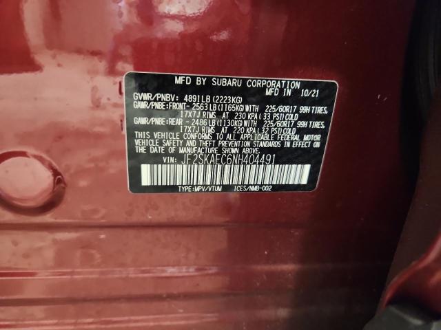 JF2SKAEC6NH404491 - 2022 SUBARU FORESTER PREMIUM 勃艮第红 照片 14