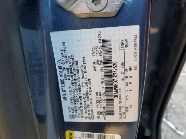 3FA6P0HD7JR272520 - 2018 FORD FUSION SE BLUE photo 12