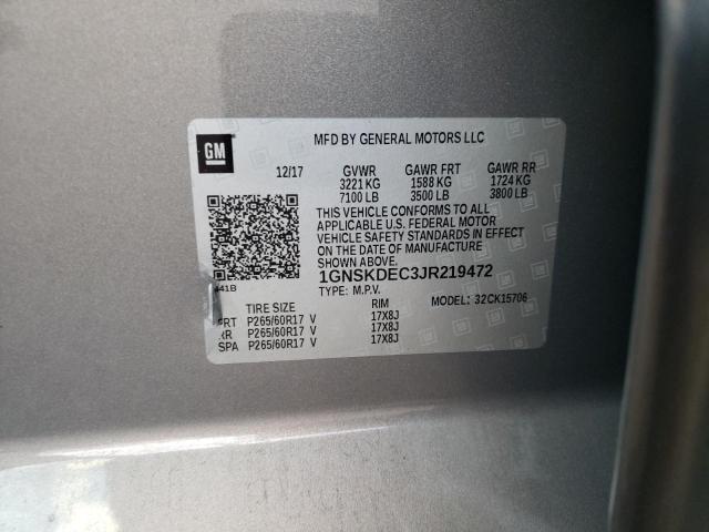 1GNSKDEC3JR219472 - 2018 CHEVROLET TAHOE POLICE SILVER photo 14