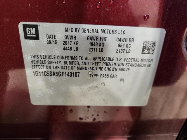 1G11C5SA5GF140107 - 2016 CHEVROLET MALIBU LIM LT 红色 照片 12