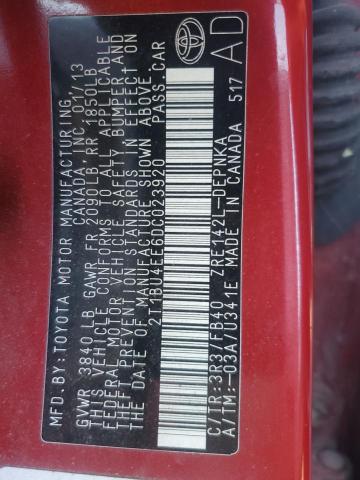 2T1BU4EE6DC023920 - 2013 TOYOTA COROLLA BASE 红色 照片 12