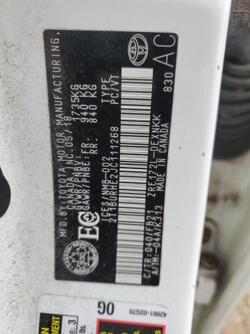 2T1BURHE2JC111268 - 2018 TOYOTA COROLLA L WHITE photo 12