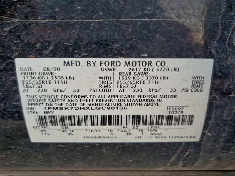 1FMSK7DHXLGC90136 - 2020 FORD EXPLORER XLT Qara foto 14