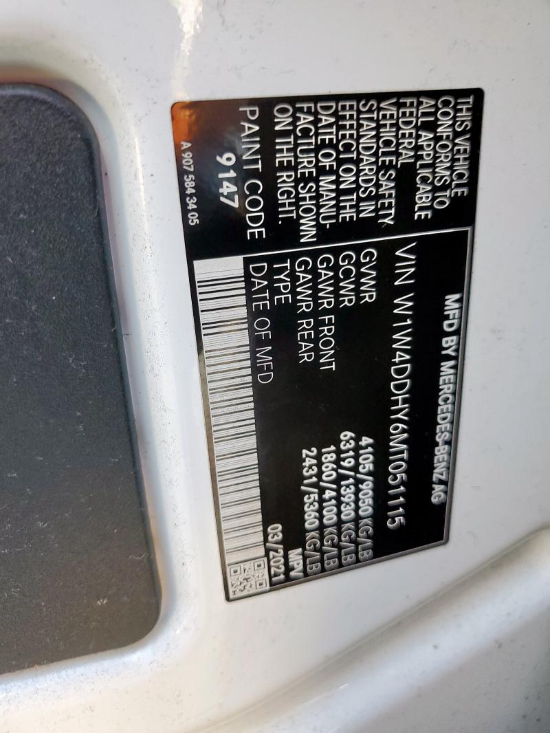 W1W4DDHY6MT051115 - 2021 MERCEDES-BENZ SPRINTER 2500 WHITE photo 12