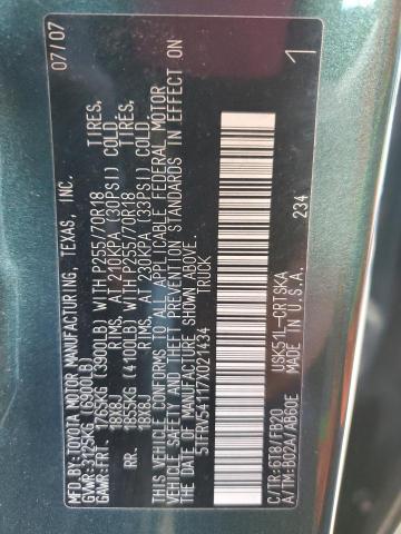 5TFRV54117X021434 - 2007 TOYOTA TUNDRA DOUBLE CAB SR5 GREEN photo 12