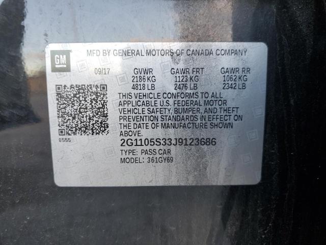 2G1105S33J9123686 - 2018 CHEVROLET IMPALA LT BLACK photo 12