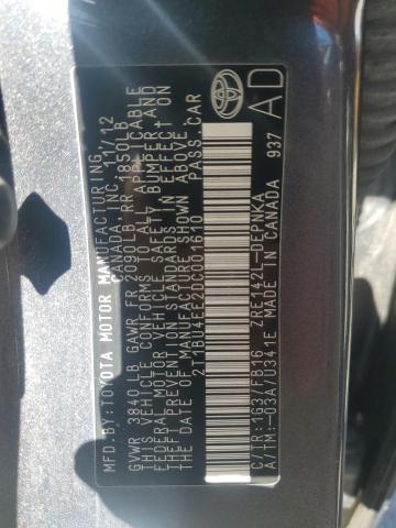 2T1BU4EE2DC001610 - 2013 TOYOTA COROLLA BASE Gris photo 12