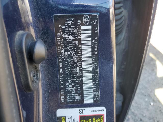 2T1BU4EE3CC844178 - 2012 TOYOTA COROLLA BASE BLUE photo 12