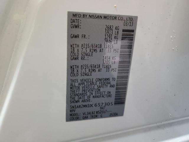 5N1AR2MN1DC657305 - 2013 NISSAN PATHFINDER S 白色 照片 13