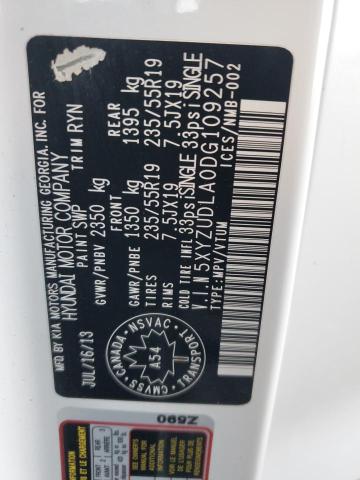 5XYZUDLA0DG109257 - 2013 HYUNDAI SANTA FE S WHITE photo 14