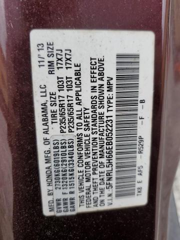 5FNRL5H66EB052231 - 2014 HONDA ODYSSEY EXL BURGUNDY photo 13