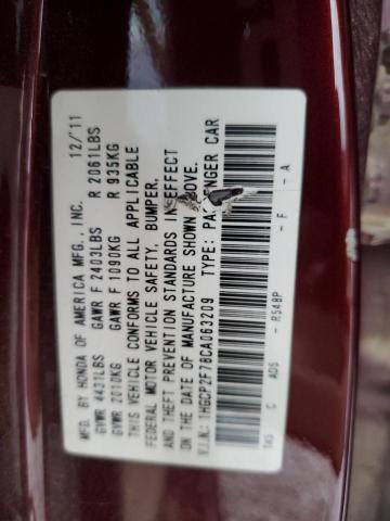 1HGCP2F78CA063209 - 2012 HONDA ACCORD EX BURGUNDY photo 13