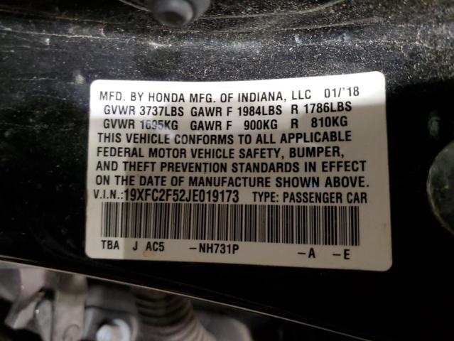19XFC2F52JE019173 - 2018 HONDA CIVIC LX BLACK photo 12
