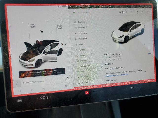 5YJ3E1EB6MF876142 - 2021 TESLA MODEL 3 Blanc photo 9