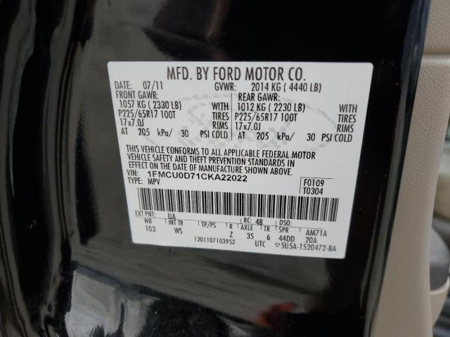 1FMCU0D71CKA22022 - 2012 FORD ESCAPE XLT BLACK photo 12