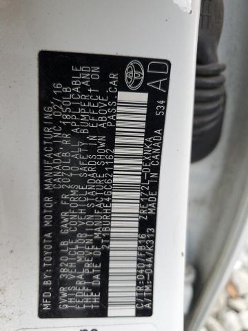 2T1BURHE4GC621162 - 2016 TOYOTA COROLLA L WHITE photo 12