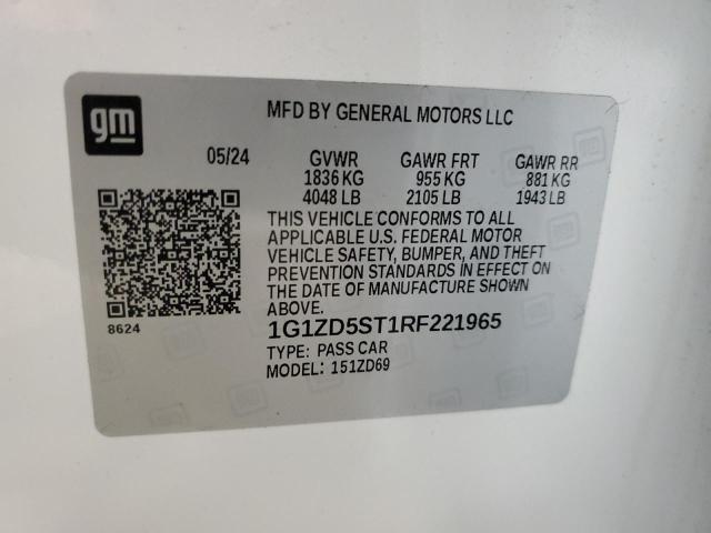 1G1ZD5ST1RF221965 - 2024 CHEVROLET MALIBU LT თეთრი ფოტო 12