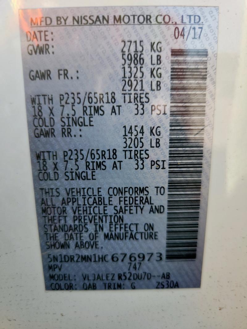 5N1DR2MN1HC676973 - 2017 NISSAN PATHFINDER S თეთრი ფოტო 13