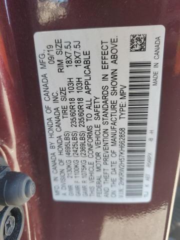 2HKRW2H57KH662858 - 2019 HONDA CR-V EX BURGUNDY photo 13