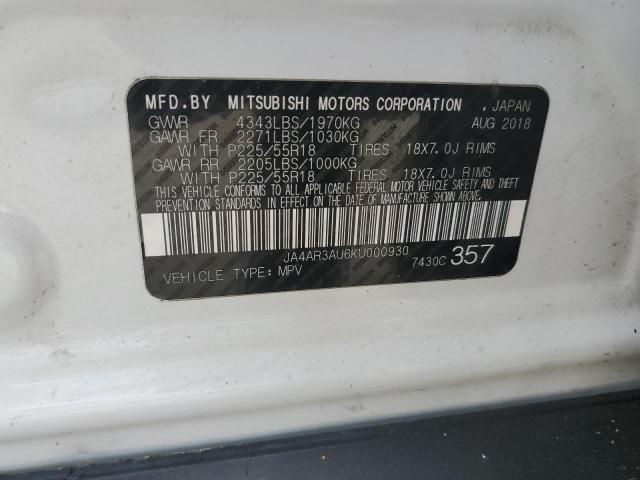 JA4AR3AU6KU000930 - 2019 MITSUBISHI OUTLANDER ES WHITE photo 13