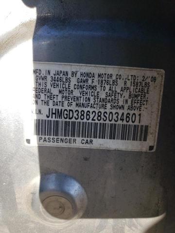 JHMGD38628S034601 - 2008 HONDA FIT SPORT SILVER photo 12