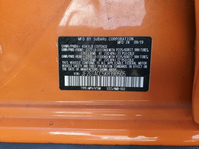 JF2GTACC5KH390505 - 2019 SUBARU CROSSTREK PREMIUM Оранжевый фото 12