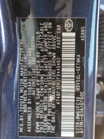 4T4BF1FK2FR445462 - 2015 TOYOTA CAMRY LE BLUE photo 12