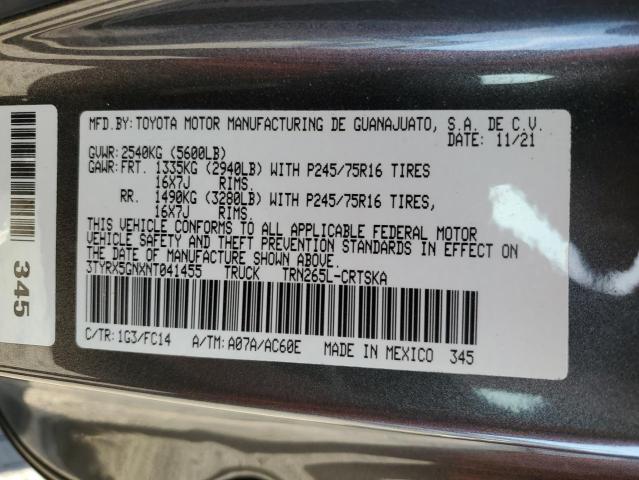 3TYRX5GNXNT041455 - 2022 TOYOTA TACOMA ACCESS CAB 石墨色 照片 12