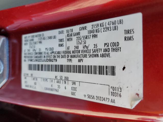 1FMCU9GD3JUD59279 - 2018 FORD ESCAPE SE Bordo foto 14