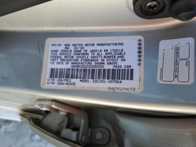 1NXBR32E23Z000552 - 2003 TOYOTA COROLLA CE ვერცხლისფერი ფოტო 12