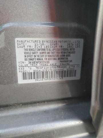 3N1AB7AP2KY274749 - 2019 NISSAN SENTRA S 灰色 照片 12