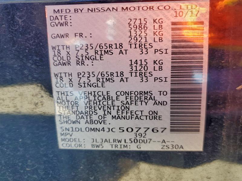 5N1DL0MN4JC507767 - 2018 INFINITI QX60 BLUE photo 14