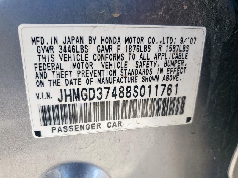 JHMGD37488S011761 - 2008 HONDA FIT Grau Foto 12