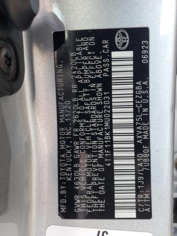 4T1F11BK1MU022031 - 2021 TOYOTA CAMRY XLE SILVER photo 12